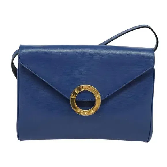 CELINE Shoulder Bag Leather Blue Gold - Picture 2 of 12